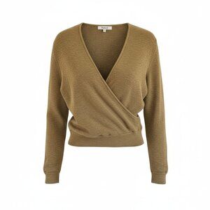 Madewell Womens Surplice Wrap Sweater M Olive Green Cotton Blend Long Sleeve